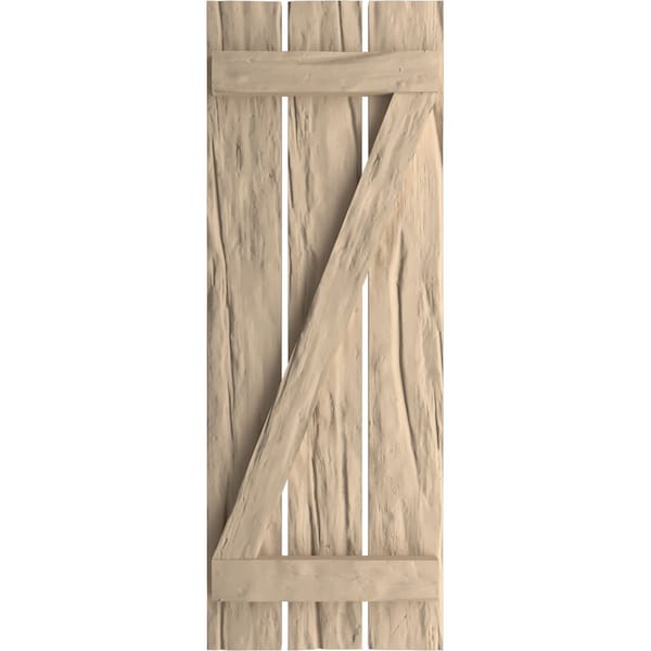 Rustic Three Board Spaced Board-n-Batten Riverwood Faux Wood Shutters W/Z-Board, 17 1/2W X 64H